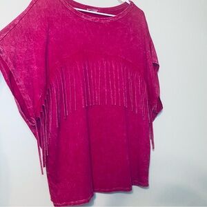Vibrant Fringe Detail Short Sleeve Top